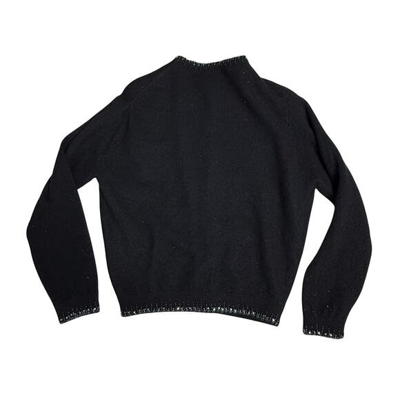 Vintage 1980s Wool Cardigan Sweater Women's EU 38 Black Floral Beadwork Evening - Picture 7 of 8